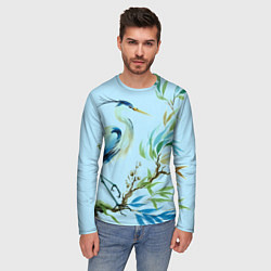Лонгслив мужской Акварельная цапля у пруда, цвет: 3D-принт — фото 2
