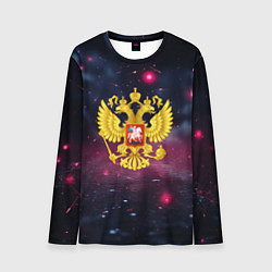 Лонгслив мужской Герб России и фиолетовое свечение, цвет: 3D-принт