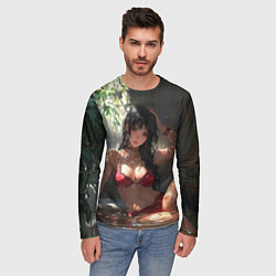 Лонгслив мужской Брюнетка в воде под дождем, цвет: 3D-принт — фото 2