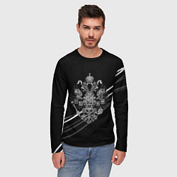 Лонгслив мужской Имперский герб чёрный с полосами, цвет: 3D-принт — фото 2