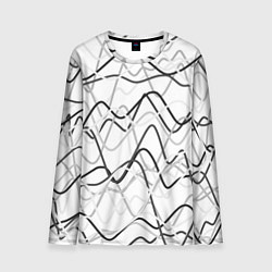 Мужской лонгслив Белый с серыми волнистыми полосами