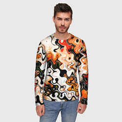 Лонгслив мужской Абстракция разлитые краски оранжевый, цвет: 3D-принт — фото 2