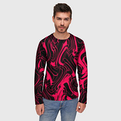 Лонгслив мужской Чёрно-розовый абстрактные линии, цвет: 3D-принт — фото 2