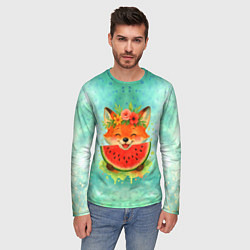 Лонгслив мужской Веселая лисичка ест арбуз, цвет: 3D-принт — фото 2