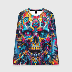 Мужской лонгслив Кибер череп - нейроарт паттерн