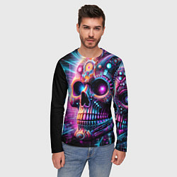 Лонгслив мужской Neon cyber skull, цвет: 3D-принт — фото 2
