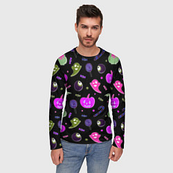 Лонгслив мужской Halloween pink black pumpkin, цвет: 3D-принт — фото 2