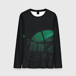 Лонгслив мужской Нападение Тилозавра на девушку в батискафе ужасы, цвет: 3D-принт