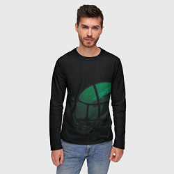 Лонгслив мужской Нападение Тилозавра на девушку в батискафе ужасы, цвет: 3D-принт — фото 2