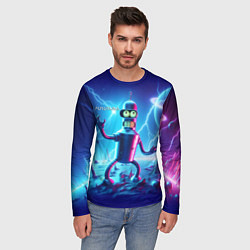 Лонгслив мужской Bender on neon planet - ai art fantasy, цвет: 3D-принт — фото 2