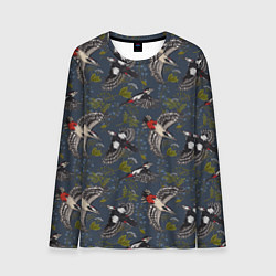 Лонгслив мужской Дятлы и цветы, цвет: 3D-принт