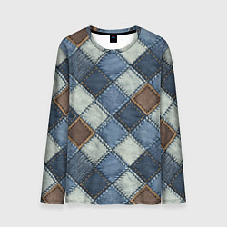 Лонгслив мужской Джинсовый пэчворк ромбовый узор, цвет: 3D-принт
