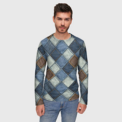 Лонгслив мужской Джинсовый пэчворк ромбовый узор, цвет: 3D-принт — фото 2
