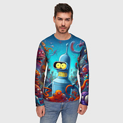 Лонгслив мужской Робот-сгибальщик Бендер среди монстров - нейроарт, цвет: 3D-принт — фото 2