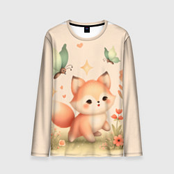 Лонгслив мужской Лиса и мотыльки, цвет: 3D-принт