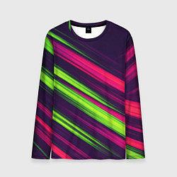 Лонгслив мужской Фиолетово-зеленые линии, цвет: 3D-принт