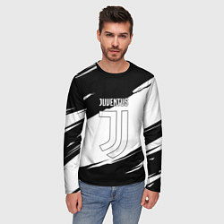 Лонгслив мужской Ювентус черно белые полосы, цвет: 3D-принт — фото 2
