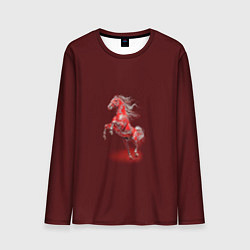 Лонгслив мужской Красная огненная лошадь символ 2026 года, цвет: 3D-принт