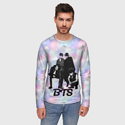 Лонгслив мужской BTS черно-белый стиль, цвет: 3D-принт — фото 2