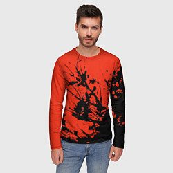 Лонгслив мужской Взрыв чёрной краски на красно-оранжевом, цвет: 3D-принт — фото 2