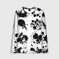 Лонгслив мужской Чёрно-белые кляксы - абстракция, цвет: 3D-принт