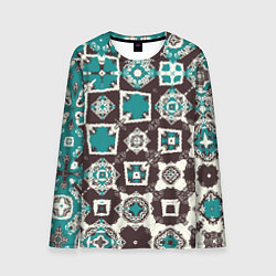 Лонгслив мужской Бирюзово-коричневая геометрическая текстура, цвет: 3D-принт