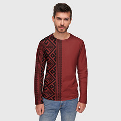 Лонгслив мужской Узоры славянские в красном цвете, цвет: 3D-принт — фото 2