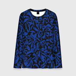 Лонгслив мужской Чёрно-синий паттерн абстрактный, цвет: 3D-принт