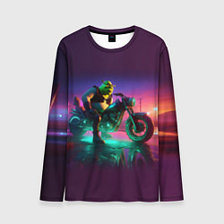 Лонгслив мужской Шрек на мотоцикле на закате - нейроарт фантазия, цвет: 3D-принт