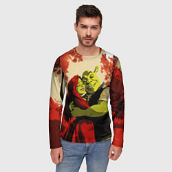 Лонгслив мужской Шрек и Фиона обнимаются в осеннем лесу, цвет: 3D-принт — фото 2