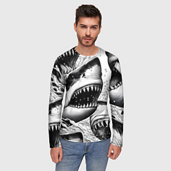 Лонгслив мужской Белая акула - стая, цвет: 3D-принт — фото 2