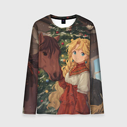 Мужской лонгслив Аниме девочка с лошадкой встречают Новый год