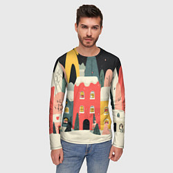 Лонгслив мужской Разноцветные новогодние дома, цвет: 3D-принт — фото 2