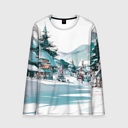 Лонгслив мужской Дома и елки - Новый год, цвет: 3D-принт