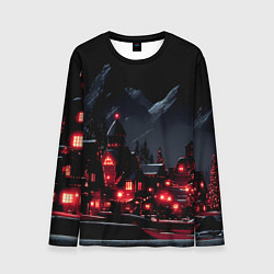 Лонгслив мужской Новогодняя ночь и красные гирлянды, цвет: 3D-принт