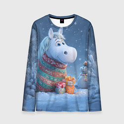 Мужской лонгслив Новогодняя лошадь с подарками