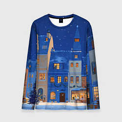 Мужской лонгслив Синяя новогодняя елочка во дворе