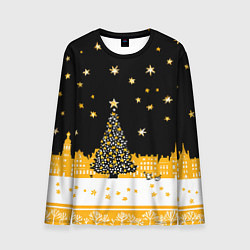 Мужской лонгслив Новый год в черно-желтом стиле