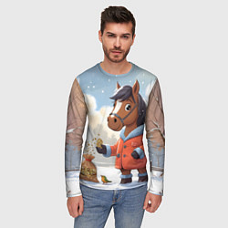 Лонгслив мужской Лошадка на зимней прогулке, цвет: 3D-принт — фото 2