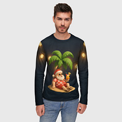 Лонгслив мужской Санта чиллит под пальмой, цвет: 3D-принт — фото 2