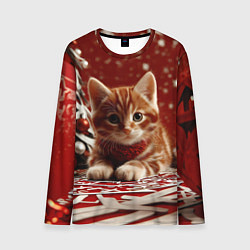Лонгслив мужской Рыжий Новогодний котенок, цвет: 3D-принт