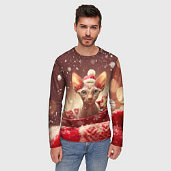 Лонгслив мужской Сфинкс новогодняя кошка, цвет: 3D-принт — фото 2