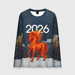 Лонгслив мужской Красная огненная лошадь 2026, цвет: 3D-принт