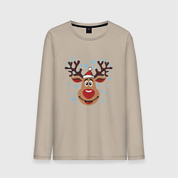 Лонгслив хлопковый мужской Олень под снегом, цвет: миндальный