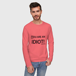 Лонгслив хлопковый мужской You are an idiot!, цвет: коралловый — фото 2