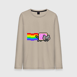 Лонгслив хлопковый мужской Nyan Cat, цвет: миндальный