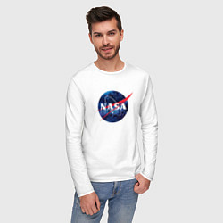 Лонгслив хлопковый мужской NASA: Cosmic Logo, цвет: белый — фото 2