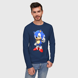 Лонгслив хлопковый мужской Classic Sonic, цвет: тёмно-синий — фото 2