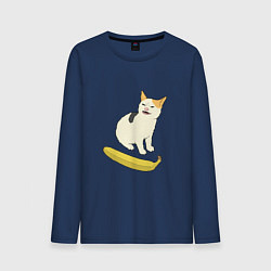 Лонгслив хлопковый мужской Cat no banana meme, цвет: тёмно-синий
