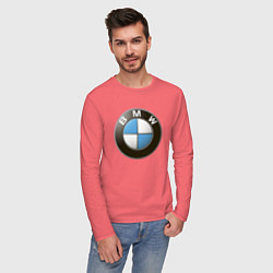 Лонгслив хлопковый мужской BMW, цвет: коралловый — фото 2
